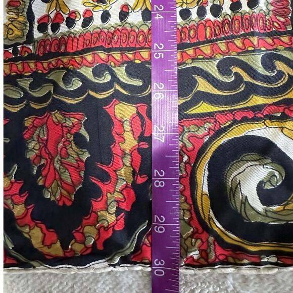 Vintage Paisley Print Rolled Hem Square Silk Scarf, 30x30 - Picture 3 of 4